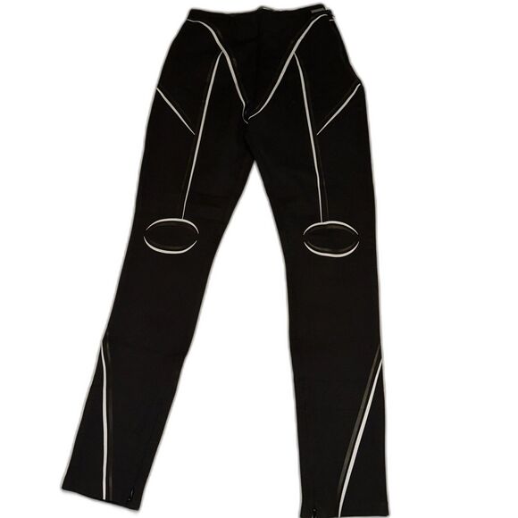 Maniere De Voir Legging Pants Womens 10 Black Reflective Piping Skinny High Rise - Picture 1 of 12
